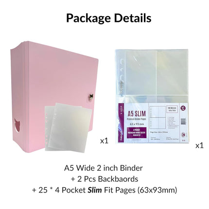 MEOWCAFE K-Keep A5 Wide 2 INCH Binder, Large Capacity Kpop Photocard Binder with 2 Backboards and 25 Single Sided A5 Slim Pages (ICY Pink)