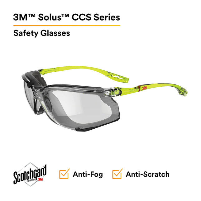 3M Solus CCS Series, SCCS07SGAF-GRN-F, Scotchgard Anti-Fog Coating, I/O Gray AF-AS Lens, Foam Gasket