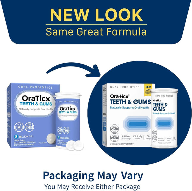 OraTicx Teeth & Gums Dental Probiotic, Naturally Supports Oral Health and Immunity, Oral Probiotics Supplement 8 Billion CFU, Grape Flavor 30 Lozenges 1-PK