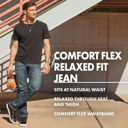 Wrangler Men's Comfort Flex Waist Relaxed Fit Jean Jeans, Dark Stonewash, 36W / 32L