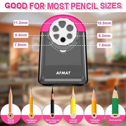 Heavy Duty Electric Pencil Sharpener, 6 Holes, Auto Stop AFMAT Pencil Sharpener for School, Classroom for 6-11mm Pencils, 7000 Sharpening Times, Pink