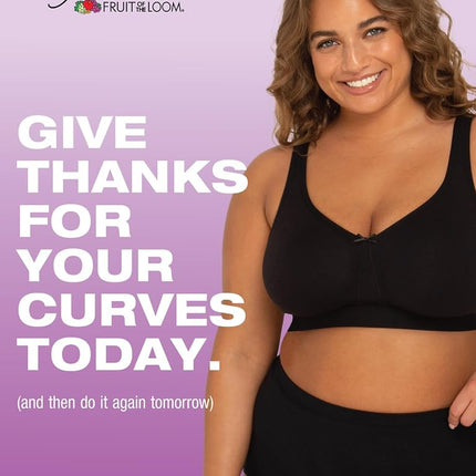 Fruit of the Loom Women's Plus Size Wireless Cotton Bra Full Coverage, Grey, 42DD