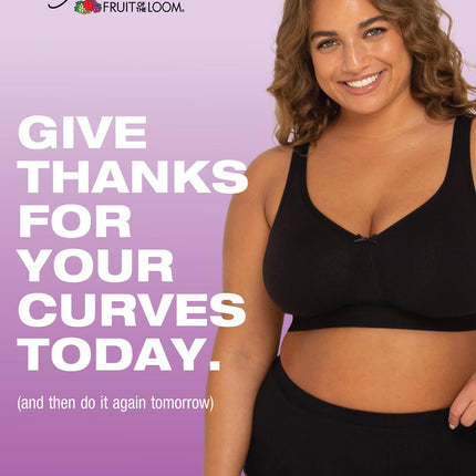 Fruit of the Loom Women's Plus Size Wireless Cotton Bra Full Coverage, Grey, 38DD