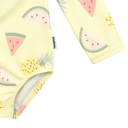 Gerber Girls' Toddler Long Sleeve One Piece Rashguard Swimsuit, Yellow Fruit, 6-9 Months