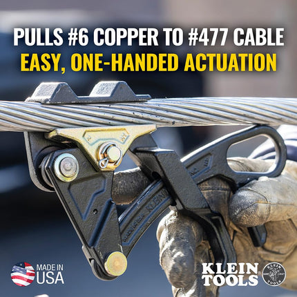 Klein Tools 16477 Grip, Made in USA, Cable Pulling Wide Range Distribution Parallel Jaw Grip with 5000-Pound Max Safe Load