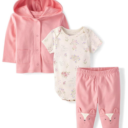 The Children's Place Unisex Baby and Newborn 3 Piece Set, Long Jacket,Short Sleeve Bodysuit, and Pant, White Daisy, 3-6 Months