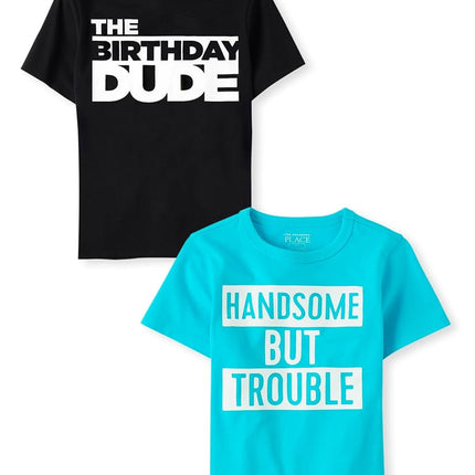 The Children's Place camisetas gráficas surtidas de manga corta para bebé niño y niño pequeño, paquetes múltiples, paquete de 2 Bday Dude/Handsome, 3T