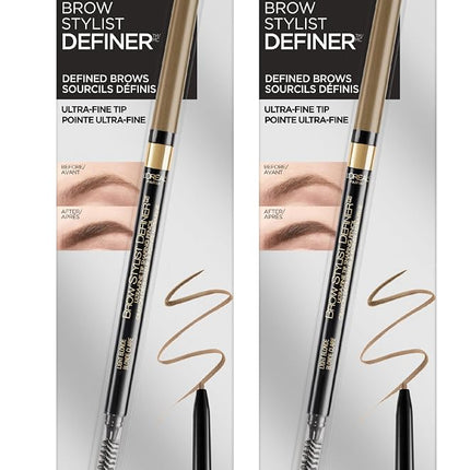 L'Oreal Paris Makeup Brow Stylist Definer Waterproof Eyebrow Pencil, Ultra-Fine Mechanical Pencil, Draws Tiny Brow Hairs and Fills in Sparse Areas and Gaps, Dark Blonde, 0.003 Ounce (Pack of 2)