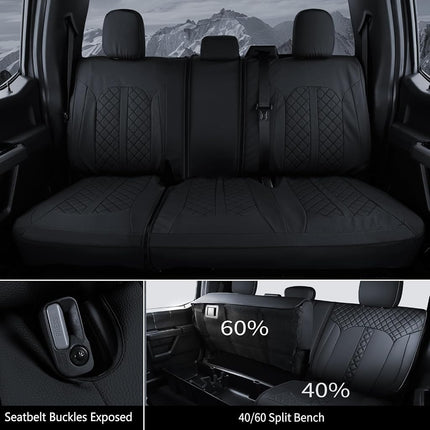 Truckiipa Truck Ram Seat Covers Full Set Leather Waterproof Full Coverage Car Seat Cushion Protector Custom Fit for 2009-2018 Dodge Ram 1500, 2010-2023 Ram 2500 3500 Crew Mega Cab, Full Set, Black