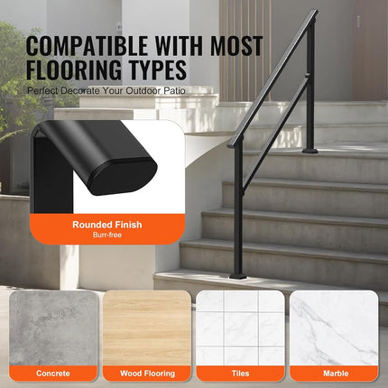VEVOR Handrails for Outdoor Steps, 4-5 Step Stair Hand Rail Kit, Transitional Carbon Steel Railings with Installation Kit, Stair Rails for Seniors, Concrete Steps & Porch & Deck, Black Square Tube