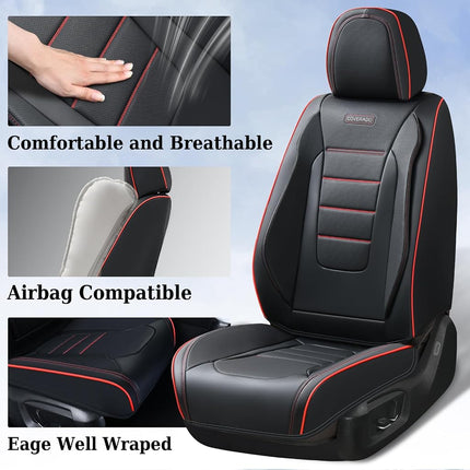 Coverado Seat Covers Full Set, Seat Covers for Cars, Car Seat Cover, Car Seat Protector, Nappa Leather Car Seat Cushion, Waterproof Car Seat Covers Front Seats and Back Fit for Most Cars (Redline)