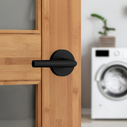 Kwikset Milan Interior Passage Door Handle, Lever for Closet and Hallway Doors, Reversible Non-Locking Handle Lever, Matte Black
