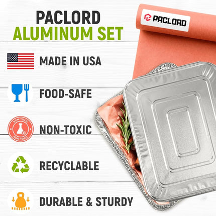 Paclord Aluminum Pans with Lids - 9" x 13" Half Size Foil Pans with Lids, Pack of 50 Pans and 50 Lids, USA-Made Disposable Aluminum Trays for Chafing Racks - Great for Cooking, Heating, Food Storing