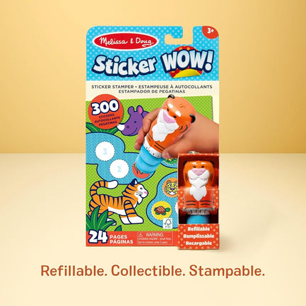 Melissa & Doug Sticker WOW!™ 24-Page Activity Pad and Sticker Stamper - Tiger, 300 Stickers, Arts and Crafts Toy Collectible Character, Creative Play Travel Toy for Girls and Boys 3+ - FSC Certified