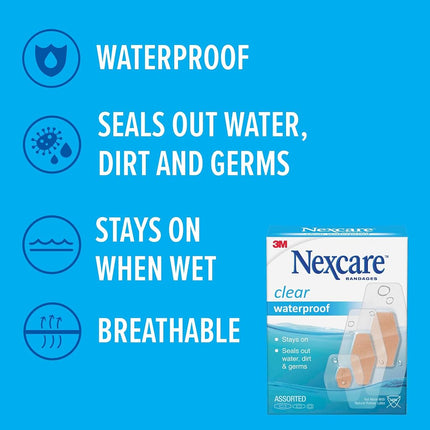Nexcare Waterproof Clear Bandage Assorted Sizes, 50-Count Packages (Pack of 4)