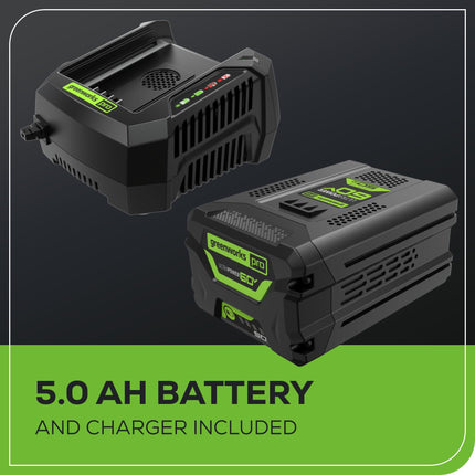 Soplador de mochila sin escobillas Greenworks 60V 550 CFM, batería de 5.0 Ah y cargador de 6A