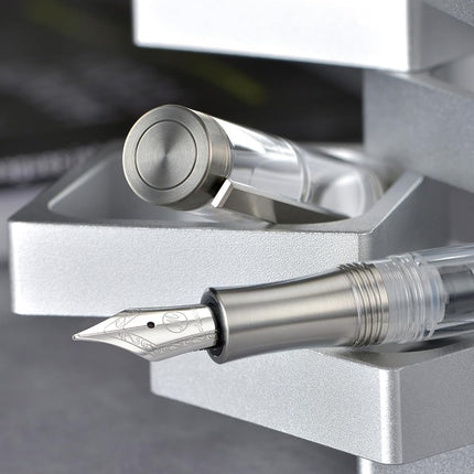 Asvine V200 Titanium Fountain Pen Vacuum Filling, Iridium Medium Nib Clear Transparent Acrylic Smooth Writing Pen Case Set