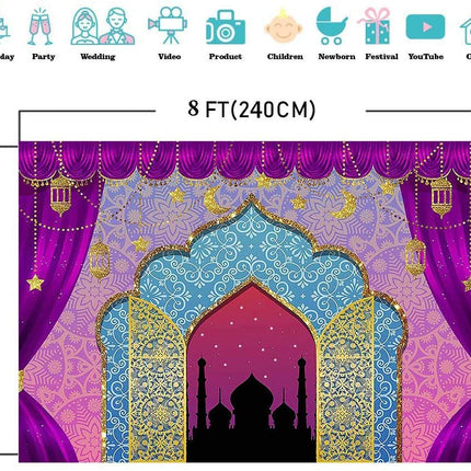 Fondo de Aladdín para fotografía, vinilo de 8x6 pies, accesorios de estudio para fotomatón, princesa, baby shower, noches árabes marroquíes, fiesta de cumpleaños, genio mágico, fondo de foto indio lujoso