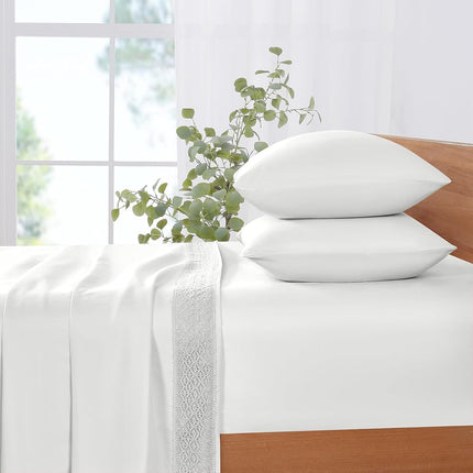 Modern Threads Pacific Coast Textiles 3 PIECE CROCHET LACE MICROFIBER SHEET SET WHITE TWIN, Microfibre
