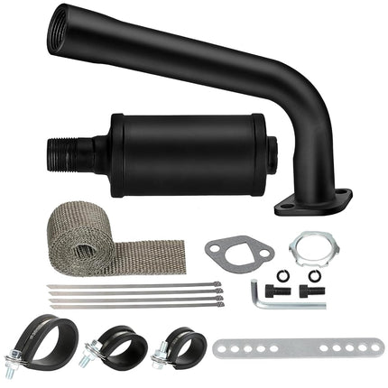 FVRITO Silenciador de tubo de escape engrosado con kit de cinta de protección térmica para Non Hemi 6.5HP Predator 212cc 196cc GX160 GX200 Coleman CT200u BT200X KT196 Baja MB200 Clone Mini Bike Go Kart Parts Negro