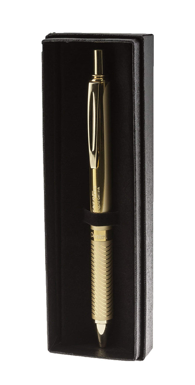 Pentel® EnerGel® Alloy Retractable Gel Pen, Medium Point, 0.7 mm, Gold Aluminum Barrel, Black Ink