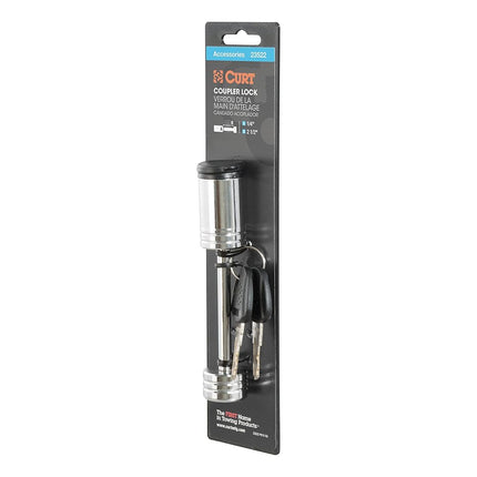 CURT 23522 Chrome Trailer Tongue Coupler Lock, 1/4-Inch Pin Diameter, Up to 2-1/2-Inch Span