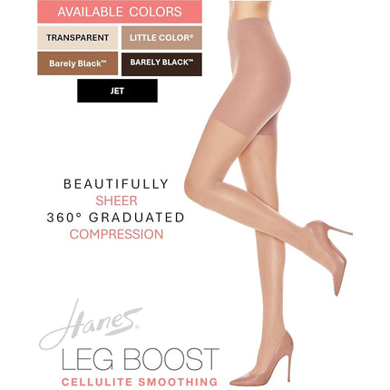 Hanes Leg Boost Women's Support Tights for Cellulite Smoothing and All-Day Wear, Shaper Panty, Sheer Toe, Jet, E-F