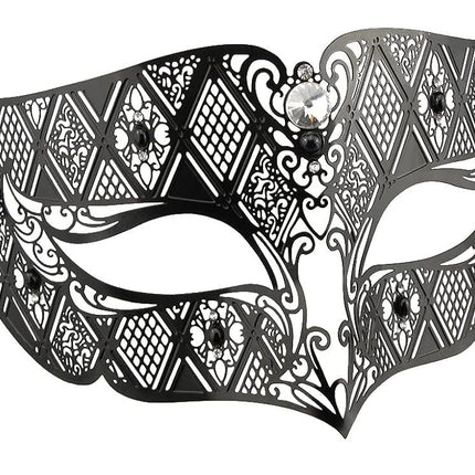 Couples Venetian Laser Cut Masquerade Mask,Halloween Mardi Gras Party Mask (Black & black)