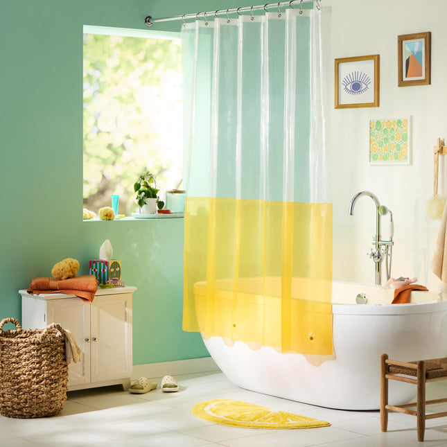 TOWN & COUNTRY PLAY Tapete de baño con forma de medio círculo de limón Citrus Slice, tapete de suelo absorbente con mechones, parte trasera antideslizante, lavable a máquina, amarillo, 34.7"x18.1"