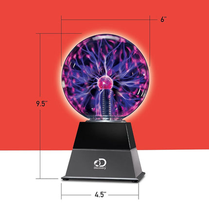Discovery Kids 6" Plasma Globe Lamp with Interactive Electronic Touch and Sound Sensitive Lightning and Tesla Coil, USB or Battery Power, STEM Lava Lamp Style Light for Desk, Kids Room, and More