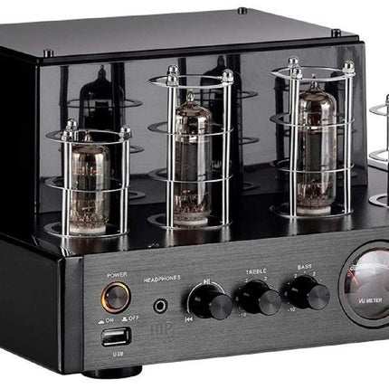 Monoprice 138360 25 Watt Stereo Hybrid Tube Amplifier 2019 Edition with Bluetooth Optical Coaxial and USB Inputs and Subwoofer Out