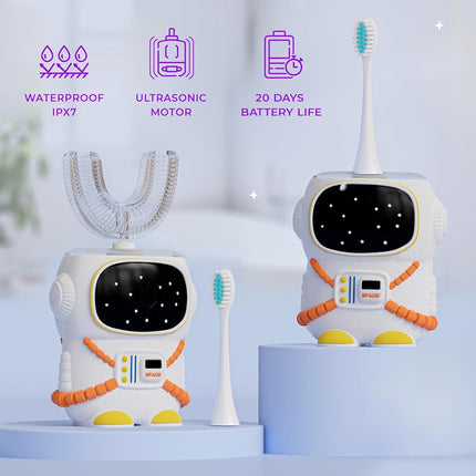 Bendi Sensory 360 Round U-Shaped Astronaut Design Mouthguard Electric Toothbrush for Kids Ages 2-7 - Automatic Memory Function - 5 Modes Toothbrush with Multiple Heads – Kids Travel Essentials