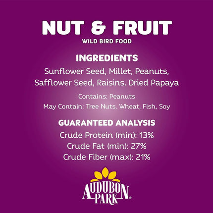 Audubon Park Nut & Fruit Wild Bird Seed - 8 Pounds Premium Blend with Sunflower Seeds, Peanuts, Safflower and Dried Fruits - Bird Food for Outdoor Feeders
