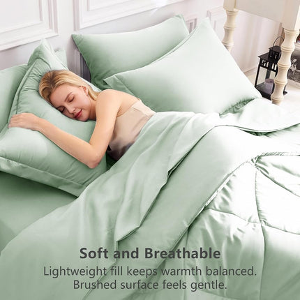 CozyLux Queen Comforter Set Sage Green - Bed in a Bag Queen Size 7 Pieces, Luxury Soft Bed Set for All Seasons, Bedding Set with Down Alternative Comforter, Sheets, Pillowcases & Shams