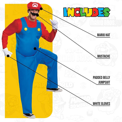 Disguise Nintendo Super Mario Brothers Adults Mario Deluxe Costume Mens Gaming Outfit X-Large