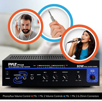 Pyle-Home PT110 80W AC/DC Microphone PA Mono Amplifier with 70V Output