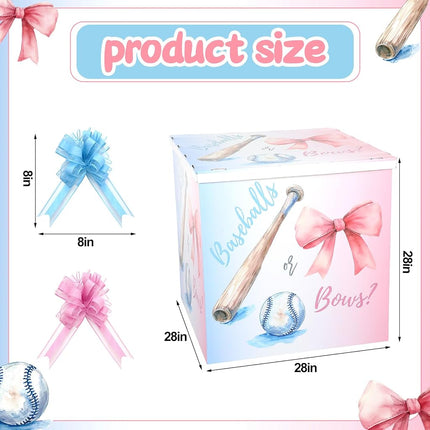 AmazingSpark 28in Jumbo Gender Reveal Gift Box Kit with Oversized Box Giant Pull Bows for Gender Reveal Baby Shower Birthday Party Decor (Baseballs or Bows)