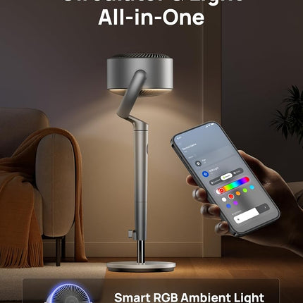 DREO Smart Fans for Bedroom, 120° +120° Omni-Directional Oscillating Fan, 90ft Quiet Pedestal Fan with RGB Light, 9 Speeds, 6 Modes, 20dB, 8H Timer, Wi-Fi/Voice, 37-42" Floor Fans with Remote, Silver