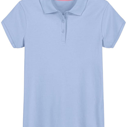 Izod Girls' School Uniform Short Sleeve Polo Shirt, Button Closure, Comfortable & Soft Interlock Fabric, Light Blue, 6