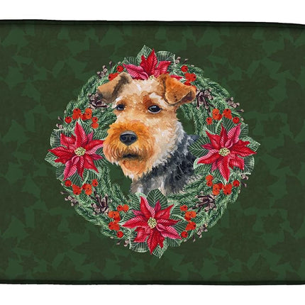 Caroline's Treasures CK1566DDM Welsh Terrier Poinsetta Wreath Dish Drying Mat, 14 x 21", multicolor