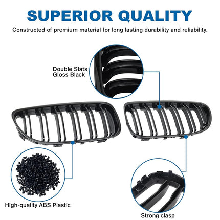 BILLDIO E90 Grille - Front Kidney Grille Double Slats Glossy Black Compatible with 2009-2011 BMW 3 series E90 323i 328i 328xi 335d 335i 335xi Sedan LCI，E91 328i 328xi Touring LCI