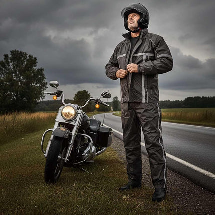 Milwaukee Leather MPM9510 Men's Black Water-Resistant Rain Suit with Hi Vis Reflective Tape - Small