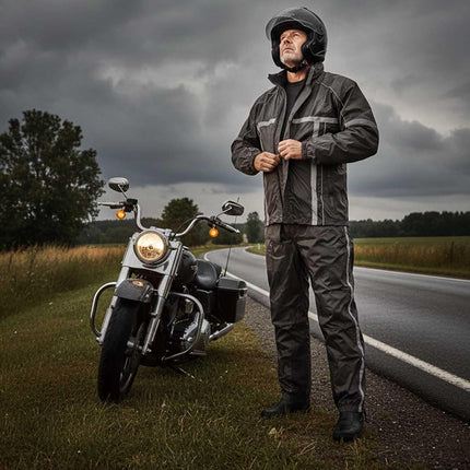 Milwaukee Leather MPM9510 Men's Black Water-Resistant Motorcycle Rain Suit with Hi Vis Reflective Tape - 3X-Large