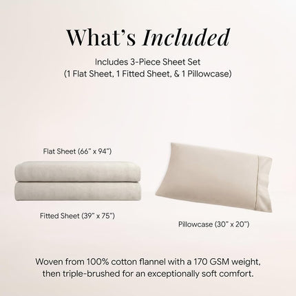 Tribeca Living Twin Luxury Solid Flannel Deep Pocket Sheet Set, Ivory