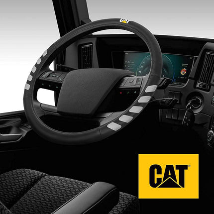 Funda de Volante de Cuero Ultra Sports Grip XL de Caterpillar – Protección Fuerte y Duradera para Camiones Grandes, Casas Rodantes y Semirremolques con Volantes de 17.5-18 Pulgadas de Diámetro, (CASW-7903-GR), Negro/Gris