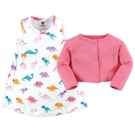 Conjunto de vestido y cárdigan de algodón para bebé niña Hudson Baby, Cute-a-saurus, 9-12 meses