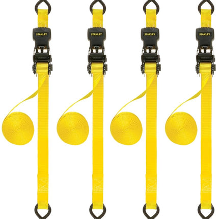 STANLEY S10004-12 Black/Yellow 1" X 12' Ratchet Straps - 500 LBS Safe Working Load / 1,500 LBS Break Strength, 4 Pack