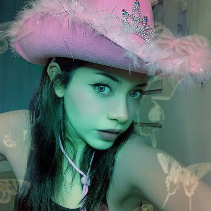 Cowgirl Hat Pink With Sequins & Tiara Crown for Women Rodeo Party Hats With Heart Glasses