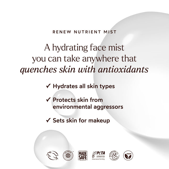 True Botanicals Renew Nutrient Mist | Hidrata y Refresca Profundamente Sobre la Marcha | Probado por Dermatólogos, No Tóxico, Hipoalergénico, Vegano, Certificado MADESAFE | (1.7 oz | 50 ml)
