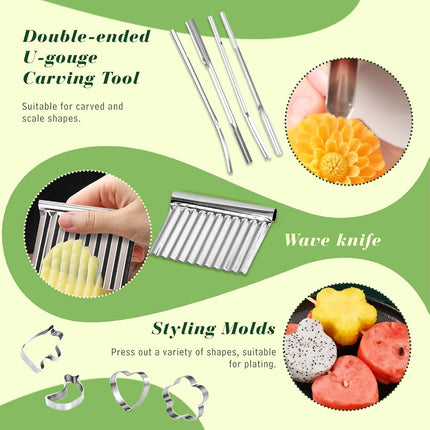 46 Pieces Stainless Steel Fruit Carving Tools Set - Professional Watermelon Carving Knife Kit with Ergonomic Handles and Portable Case, Durable Tools